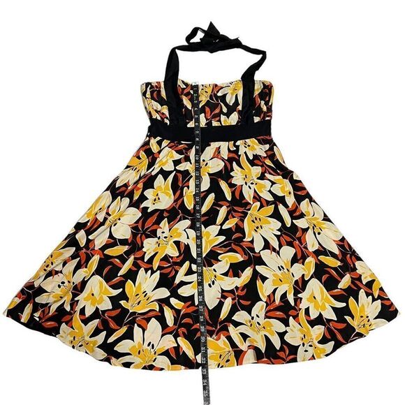 Moulinette Soeurs* Black & Yellow Small Silk Floral Print Halter Neck A-Line Dre - Picture 6 of 13